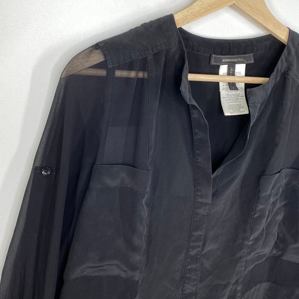 BCBG Womens Black Silk Top Size‎ S Career Office Minimal Capsule Lightweight - Picture 4 of 7
